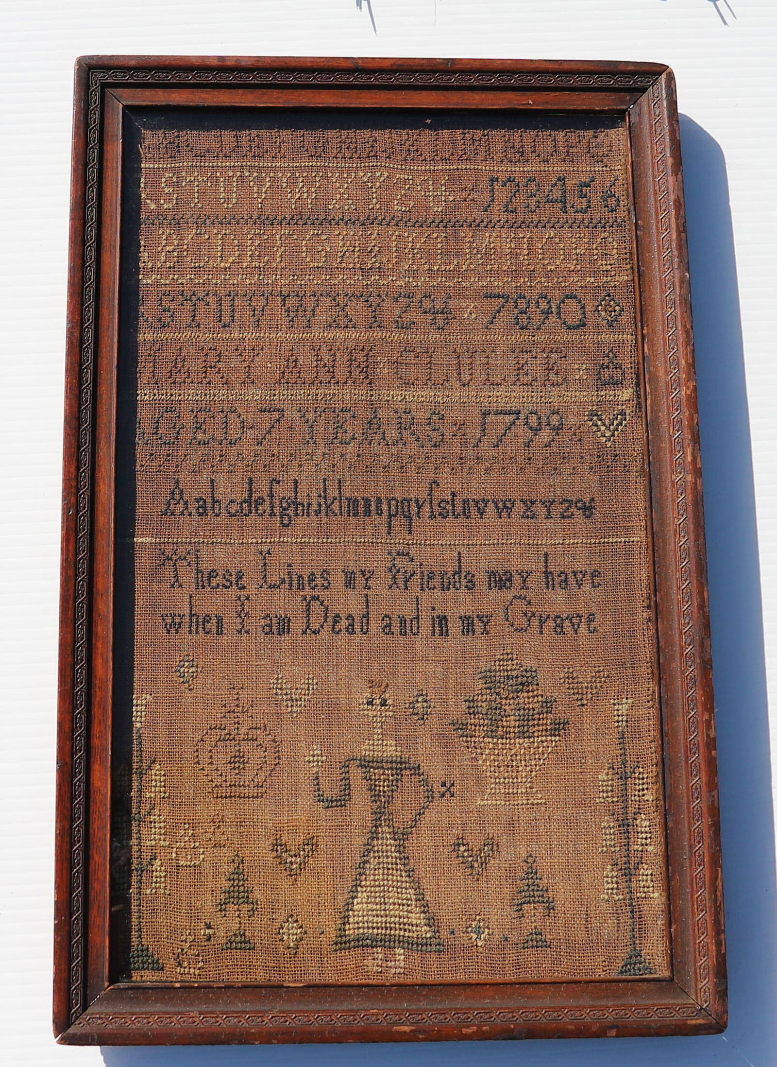 SCHOOL GIRL SAMPLER, DATED 1799 (1 of 4)
