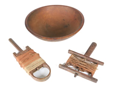 (2) LINE WINDERS WITH WOODEN BOWL