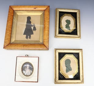 LOT OF SILHOUETTES AND MINIATURE PORTRAIT