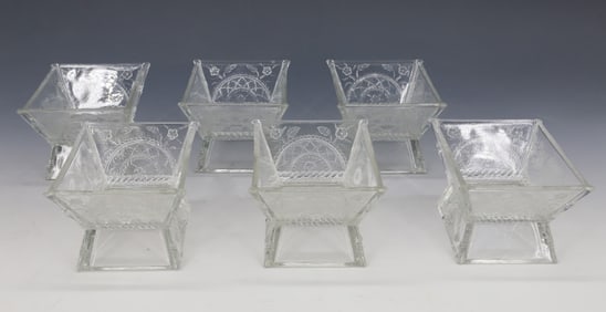 (6) VICTORIAN ETCHED PEDESTAL BOWLS