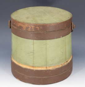 PAINTED WOODEN FIRKIN WITH LID