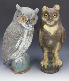 (2) MOLDED OWL DECOYS