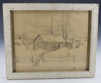 WINTER SCENE, PENCIL/INK ON PAPER
