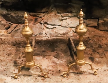 ANTIQUE PAIR OF BRASS ANDIRONS