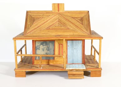 FOLK ART WOODEN CABIN BANK