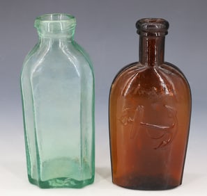 AMBER FLASK AND BLOWN BOTTLE