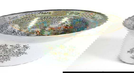 LARGE CHINESE PORCELAIN BOWL: FLARED LIP BOWL WITH HIGHLY DECORATED INTERIOR AND FLORAL MOTIF DECORATION ON EXTERIOR. 5 1/4" X 15 3/4". PLEASE READ CAREFULLY &#226;&#8364;&#8220; THIS IS AN IN-PERSON & ON-LINE AUCTION. SALE IS LOC