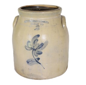 OLEAN, NY BLUE DECORATED CROCK