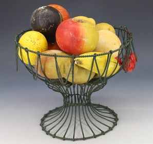 STONE FRUIT GROUPING IN PAINTED WIRE COMPOTE
