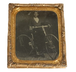 TINTYPE OF YOUNG MAN WITH BICYCLE