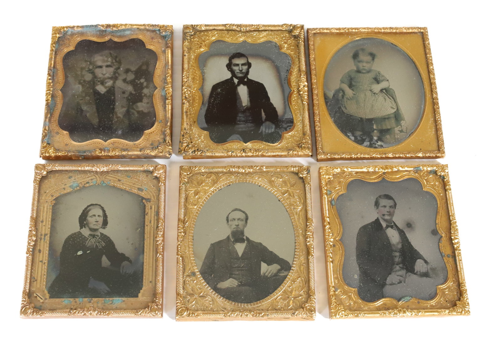 LOT OF (6) AMBROTYPES: 3 1/4" X 2 3/4". (4) GENTLEMAN, WOMAN AND CHILD. NO CASES. PLEASE READ CAREFULLY â€“ THIS IS AN IN-PERSON & ON-LINE AUCTION. SALE IS LOCATED IN HARMONY TOWNSHIP, PHILLIPSBURG, NJ 