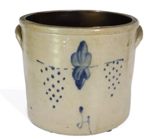 BLUE DECORATED STONEWARE CROCK