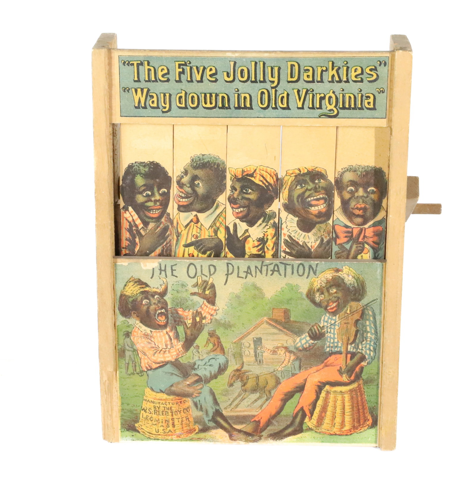 W.S. REED "THE OLD PLANTATION" LITHO TOY: WOODEN WITH PAPER LITHO. 8 3/4" X 6 1/2". PLEASE READ CAREFULLY â€“ THIS IS AN IN-PERSON & ON-LINE AUCTION. SALE IS LOCATED IN HARMONY TOWNSHIP, PHILLIPSBURG, NJ â€“ 