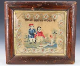 19TH C. FRAMED SCHOOLGIRL NEEDLEWORK