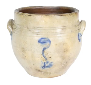 BLUE DECORATED OVOID STONEWARE CROCK