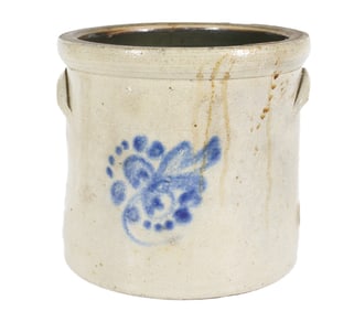 BLUE DECORATED STONEWARE CROCK