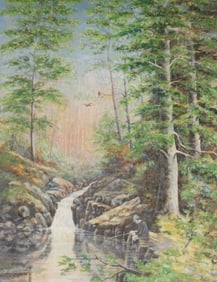 FOREST SCENE, OIL ON ARTIST'S BOARD