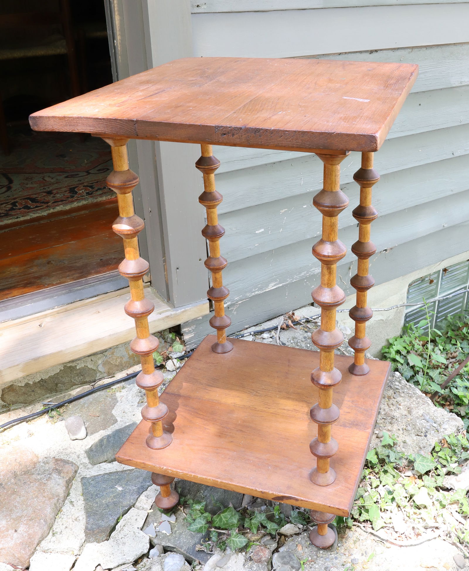 FOLK ART SPOOL SIDE TABLE (1 of 3)