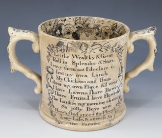19TH C. TRANSFERWARE LOVING CUP