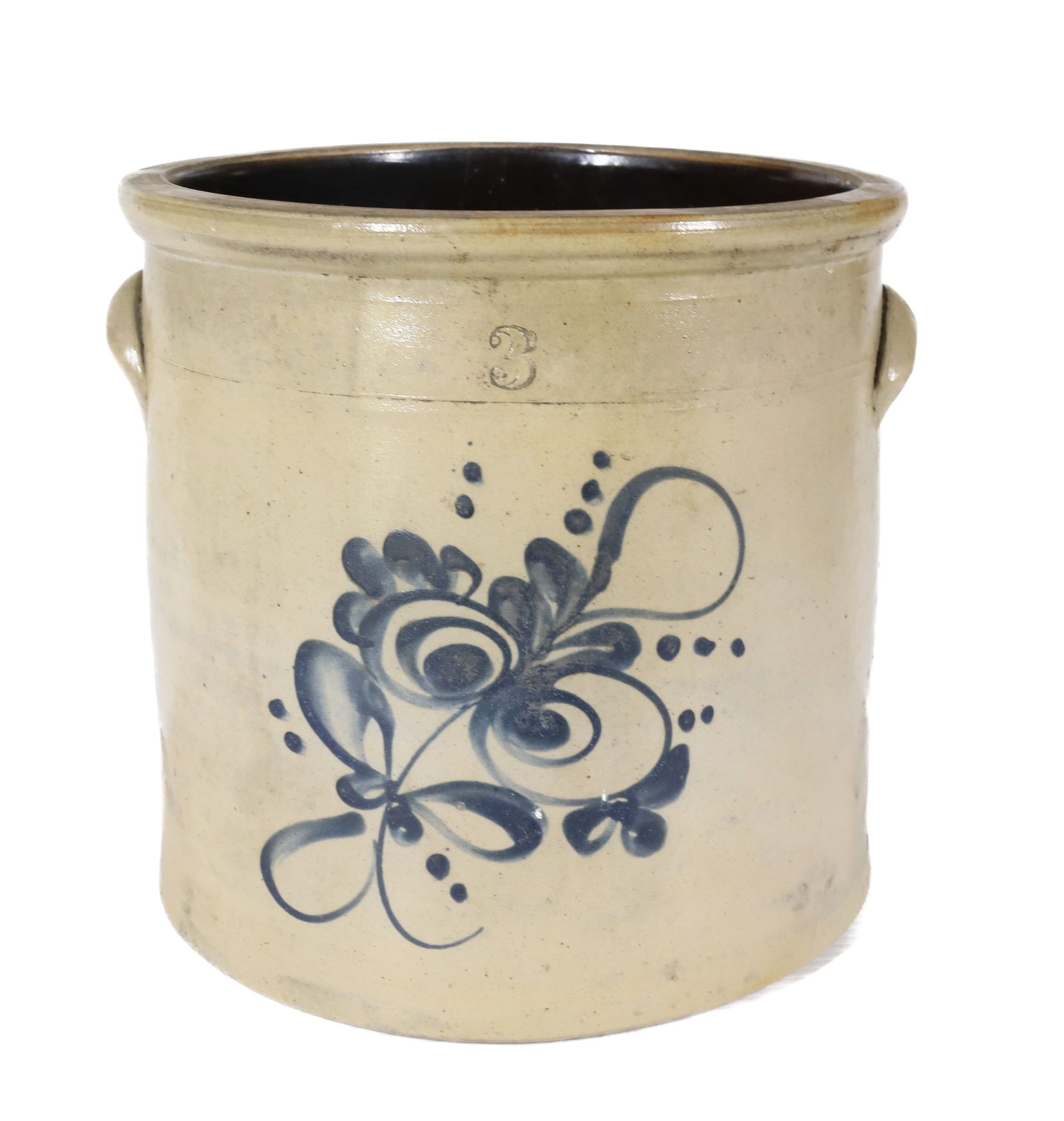 BLUE DECORATED STONEWARE CROCK (1 of 7)