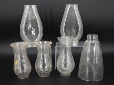 LOT OF ANTIQUE OIL LAMP CHIMNEYS