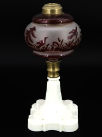 19TH C. CRANBERRY KEROSENE LAMP