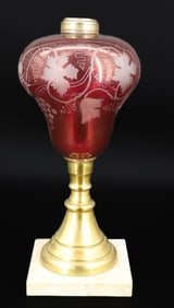 19TH C. CRANBERRY KEROSENE LAMP