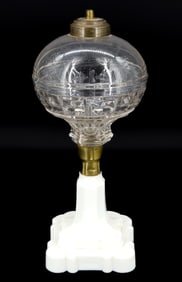 ANTIQUE  PATTERNED GLASS KEROSENE LAMP
