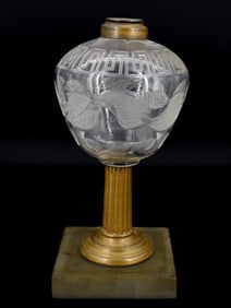 19TH C. LEAF/GREEK KEY OIL LAMP