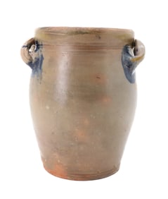 EARLY OPEN-HANDLED STONEWARE CROCK