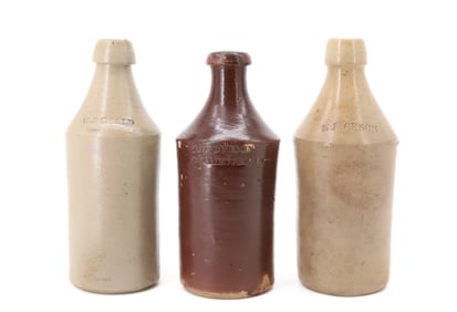 (3) STONEWARE ADVERTISING BOTTLES