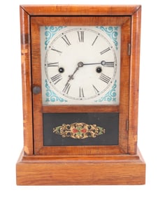 19TH C. WOODEN MANTLE CLOCK
