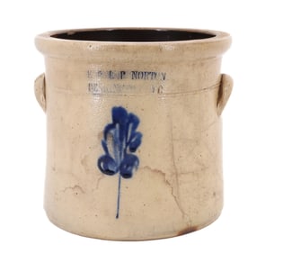 BLUE DECORATED CROCK, BENNINGTON, VT.