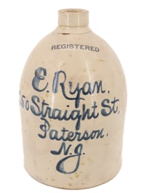 PATERSON, NJ STONEWARE SCRIPT JUG