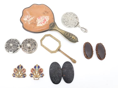 (7) ANTIQUE HAND MIRRORS AND BUCKLES
