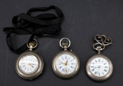 (3) 800 SILVER LADIES POCKET WATCHES