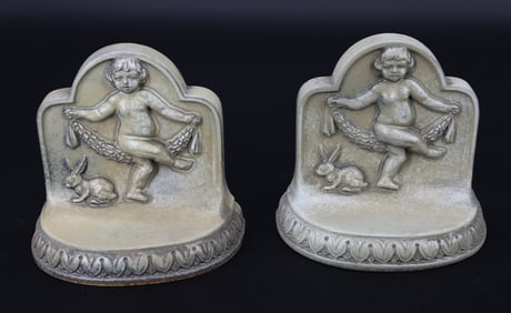 ENCAUSTIC TILE CHERUB BOOKENDS
