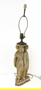 CARVED ALABASTER LAMP: THE THREE MUSES ON TRIANGLE BASE WITH MILK GLASS ALADDIN FINIAL 32" X 8 1/2" PLEASE READ CAREFULLY - Terms for Purchasing and Shipping of Auction Items. Please read carefully before bidding. All payme