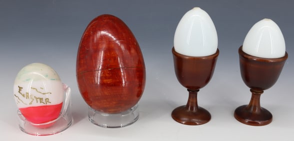 (3) TREENWARE ITEMS WITH GLASS EGGS