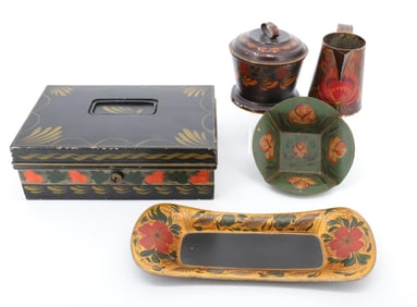 LOT OF PAINTED TOLEWARE ITEMS