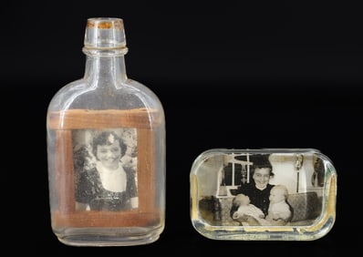FOLK ART BOTTLE AND PAPERWEIGHT