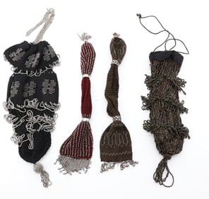 (4) VICTORIAN STEEL BEAD PURSES
