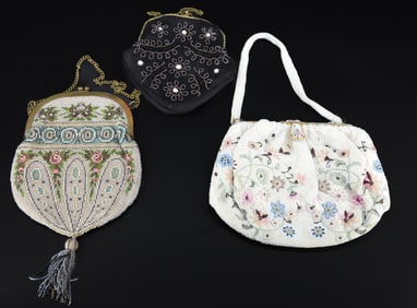 (3) ART DECO GLASS BEAD PURSES