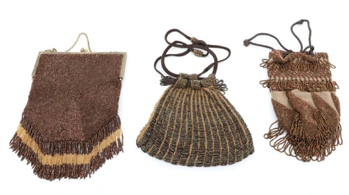 (3) VICTORIAN GOLD GLASS BEADED PURSES