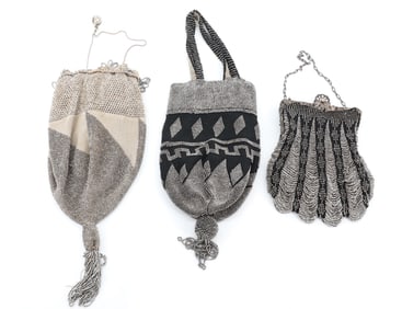 (3) VICTORIAN STEEL BEAD PURSES