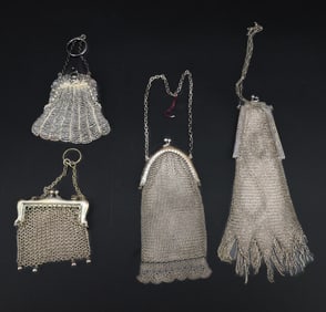 (4) VICTORIAN SILVER MESH PURSES
