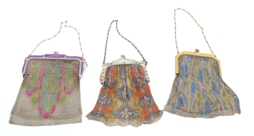 (3) ART DECO WHITING DAVIS PURSES