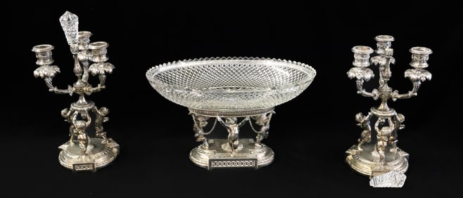 PAIRPOINT MFG CENTERPIECE BOWL AND CANDELABRA