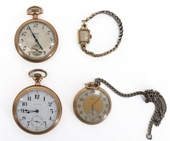 (4) GOLD FILLED WATCHES, ELGIN,WALTHAM