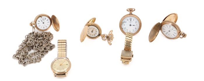 (6) POCKET WATCHES, WRIST WATCHES